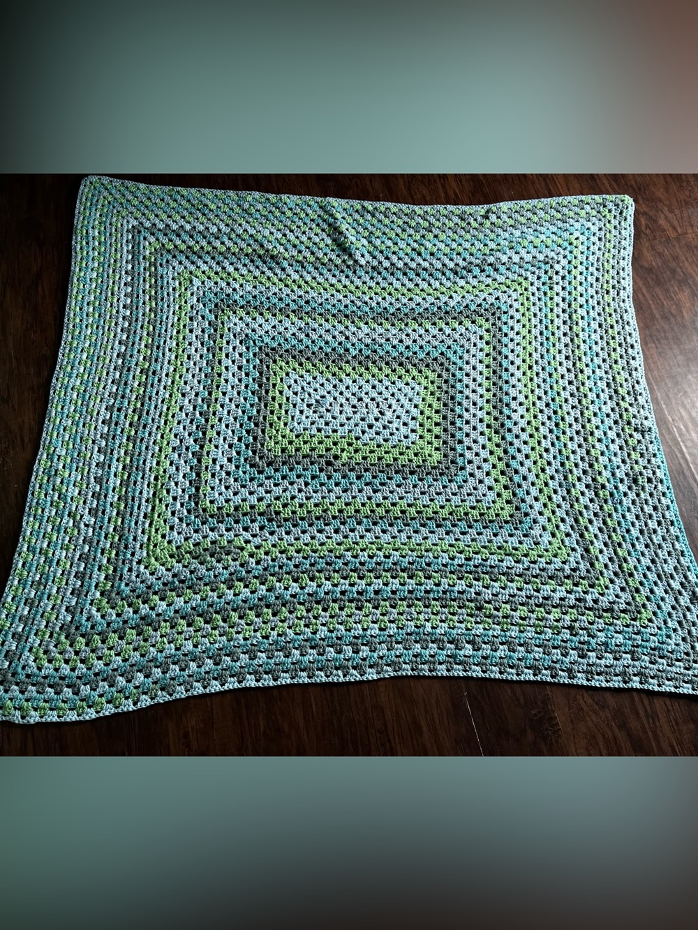 Handmade Crochet Child’s/ Baby Blanket Blue Green Gray